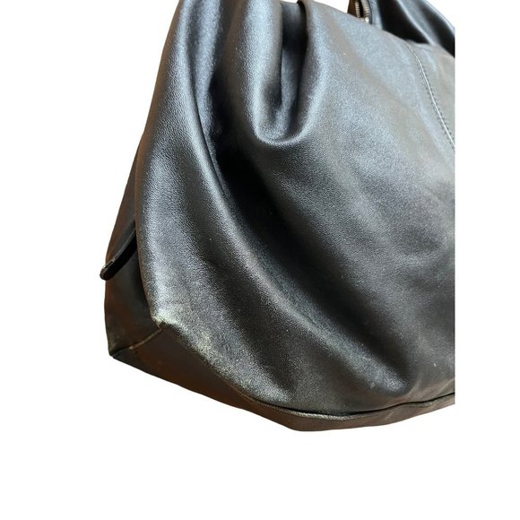 Armani Exchange Pleated Napa Leather Hobo Bag Nickel Logo Plate Hardware Slouch - Picture 14 of 16